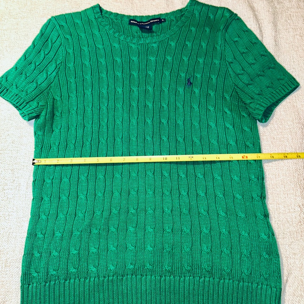 Vintage Ralph Lauren Sport Green Cable Knit Short Sleeve Sweater Size XL - Picture 4 of 16